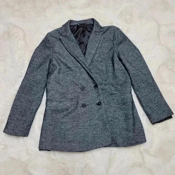 J.Mclaughlin Warrington Jacket Blazer Black Grey Wool Blend Double Breasted Sz 8 - Picture 2 of 12